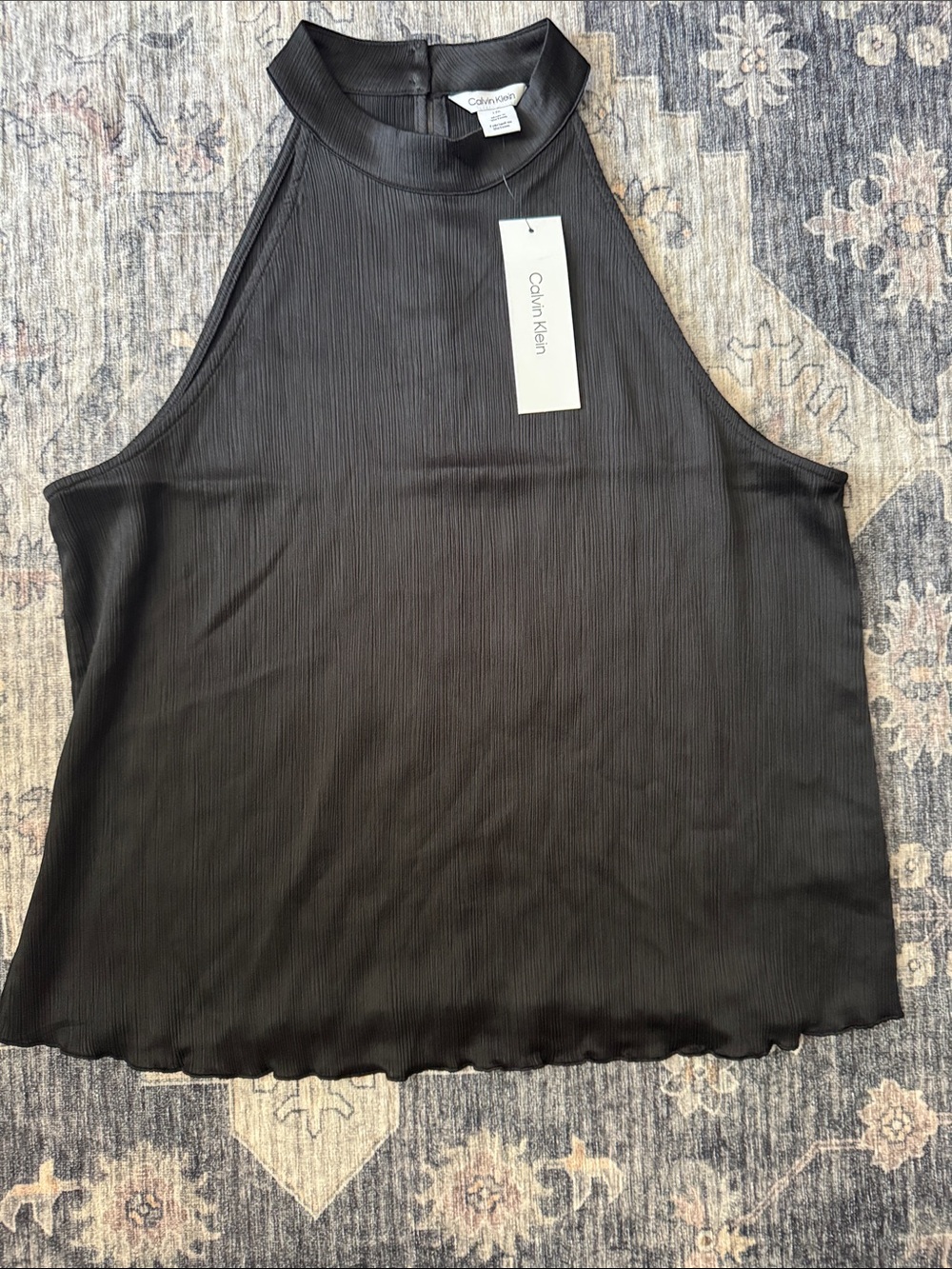 Calvin Klein Black Ribbed High-Neck Tank Camisole